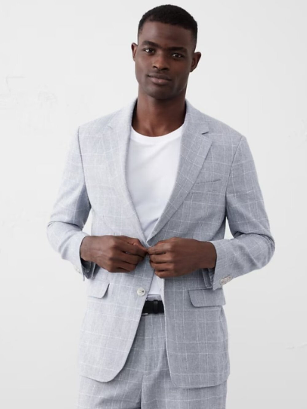 Banana Republic Linen-Blend Glen Plaid Suit Jacket Blue Size 40 Short